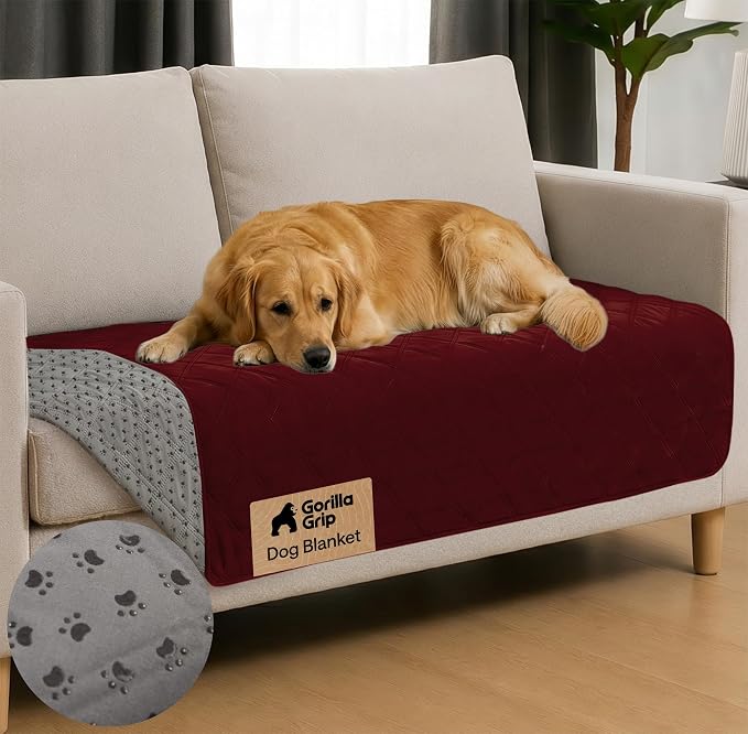 GORILLA GRIP® Waterproof Dog Blanket, Couch Cover for Dogs, 40x50 Burgundy | Silicone Grip Backing, Washable, Leakproof, Protects Sofa, Sectional, Bed, Crate, Car and RV, Senior Pet Essential by Unknown