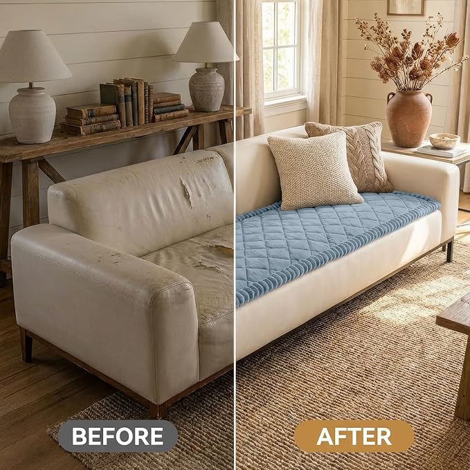 Smiry Non Slip Couch Cover for Dogs, Fuzzy Plush Pet Sofa Protector | Washable Furniture Cover for Large Dogs & Cats, Scratch & Dirt Resistant, For 2 Cushion Couch, Haze Blue, 27.6"x47" - Image 6
