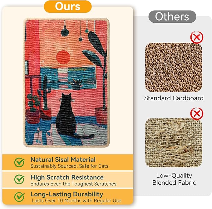 3-in-1 Sisal Cat Scratcher Mat 23.6x15.7 – Durable Scratch Rug Use for Floor & Wall with Adhesive Tape, Protects Couch, Carpet & Furniture, Anti-Slip, Pet-Safe for Indoor/Outdoor Cats, Pink Romance - Image 5