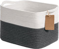 Goodpick Woven Rope Storage Basket for Shelves, Rectangle, Dark Gray | 13" × 10" × 9" Stylish Gift Basket for Home Decor, Cotton Rope Baskets for Baby Toys, Books & Towels Storage, Writable Label by Goodpick