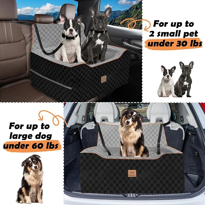 Large Dog Car Seat for Back Seat – Removable Dog Booster Seat & Washable Pet Car Seat for Medium & 2 Small Dogs up to 60lbs – Safety Straps & Storage Pocket – Travel & Home Use (Gray/Black) - Image 3