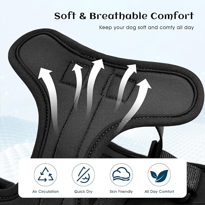 Wisedog Lightweight No Pull Dog Harness, Black, Medium | Air Mesh, 3 Clips, Adjustable, No Choke Design, Ideal for Walking Training - Image 2