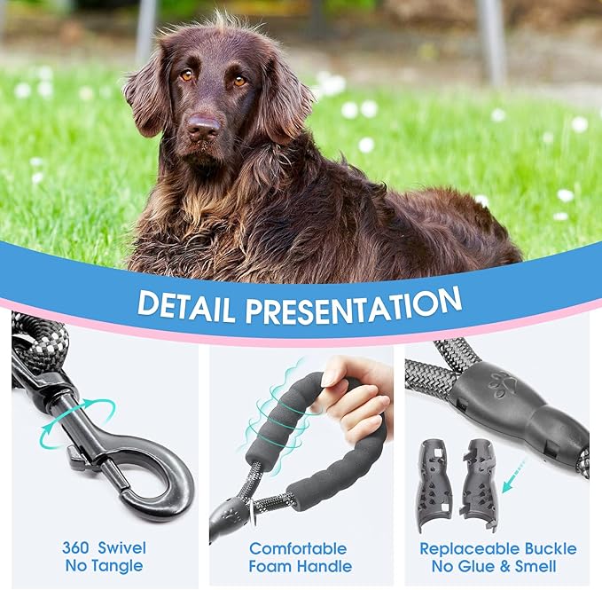 2/4/5/6 FT Dog Leash with Comfortable Padded Handle and Highly Reflective Threads for Small Medium and Large Dogs (2FT-1/2'', Black) - Image 3