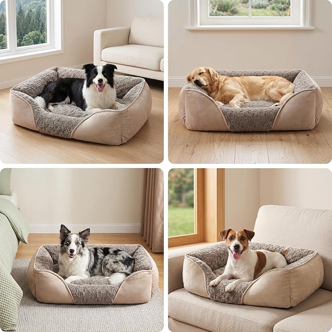 Medium Dog Bed for Large, Small Dogs - Rectangle, Washable, Orthopedic, Soft, Calming, Durable Pet Cuddler with Anti-Slip Bottom (M: 25"x21"x8") - Image 8