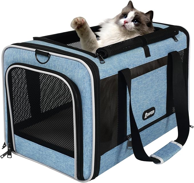 GAPZER Cat Carrier 18 x 11 x 11 Top Loading Soft Pet Travel Bag Over 15lbs | Portable Small Dog Puppy Car Travel Crate 10 lbs, Chihuahua Kennel Carry Case, Kitty Cloth Cage Medium Cat Under 25 lbs Blue - Image 9