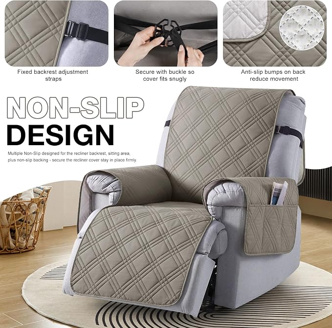 TAOCOCO Waterproof Recliner Chair Covers 30 Inch Wide, Oversized Recliner Covers for Recliner Chair with Pocket, Recliner Slipcovers with Straps Furniture Protector for Kids Pets (30'', Light Brown) - Image 6