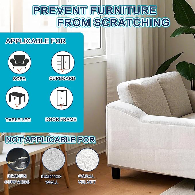 Thicken Vinyl Anti Cat Scratch Furniture Protector，165’’ X 12.4’’ Cat Scratch Deterrent for Furniture, Single Side Couch Protector for Sofa, Couch, Carpet, Door and Chair - Image 3