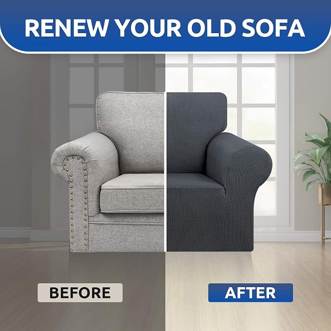 KEKUOU Stretch Chair Sofa Slipcover, Single Couch Cover,Charcoal | 1-Piece Washable Sofa Cover,Pet Friendly (31"-55") Furniture Protector Soft Jacquard Elastic Bottom for Dogs & Kids - Image 7