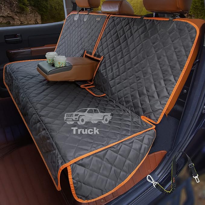 Truck Seat Cover for Dogs, 60 Inch Waterproof Nylon Oxford Back Seat Protector for Ford F150 F250 Ram 1500 Silverado GMC Sierra Tundra, No Chemical Odor, Stain Resistant, Velcro Opening by iBuddy