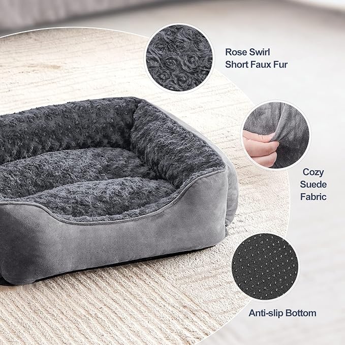 JOEJOY Rectangle Dog Bed for Large Medium Small Dogs - Washable Orthopedic Sofa Bed, Soft Breathable Puppy & Pet Cuddler, Durable Calming Dog Bed with Anti-Slip Bottom, Multiple Sizes, Dark Grey - Image 2