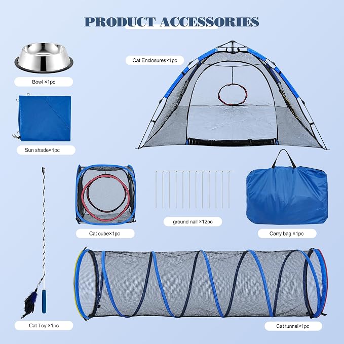 Outdoor Cat Enclosure -Portable Pet Playpen for Outside with Cat Tunnel, Cube Combo,Pet Cage for Cats, Kittens, Dogs and Small Animals - Image 7