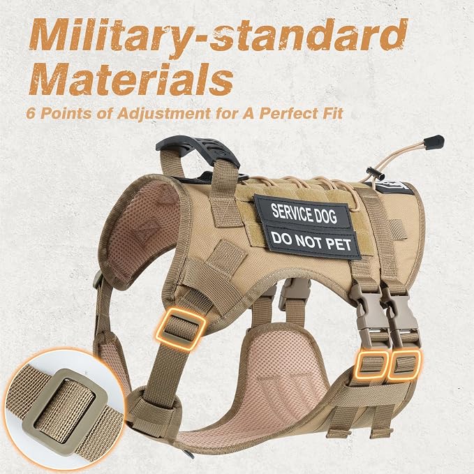 No Pull Tactical Dog Harness for Large Dogs, Service Dog Vest, XL, Brown | Tactical Dog Vest Harness and Leash Set, Adjustable Military Service Dog Harness with Handle for Medium Large Dogs - Image 5