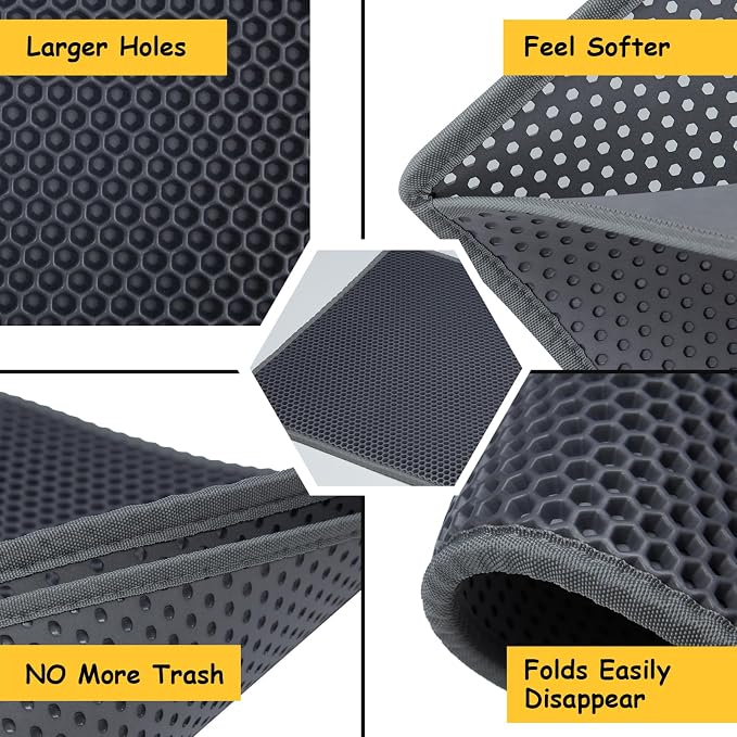 Cat Litter Mat, Litter Box Mat, Large Double Layer Waterproof Proof Trapping mat, Non-Slip Design, Kitty Litter Rug, Cat Supplies, Easy to Clean, 24x15 Inch, Grey, Pack of 1 - Image 4