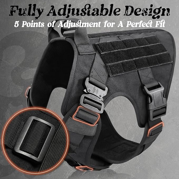 rabbitgoo Tactical Dog Harness for Large, Heavy Duty Military No Pull Vest | Sturdy Metal Buckles, 5 Adjustments, Molle System, Powerful Pullers for Training, Hunting, Outdoor, Black, Large - Image 7