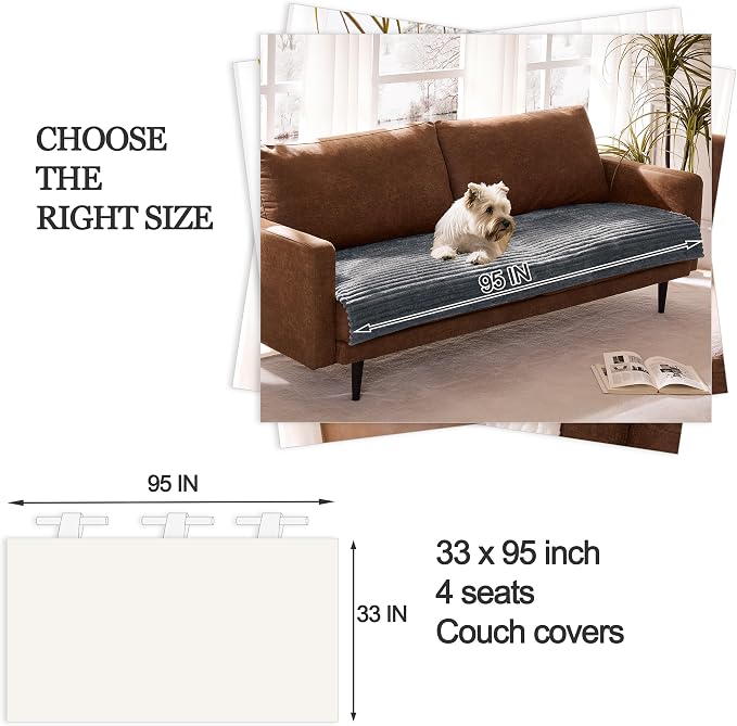 Dual Non-Slip Couch Cover for Dogs Waterproof, Fuzzy Soft Pet Couch Covers for Sofa 3 Cushion, Pet Friendly Soft Dog Bed Covers Sofa Cover Washable (Titanium Gray, 33" x 95" 1 Pack) - Image 6