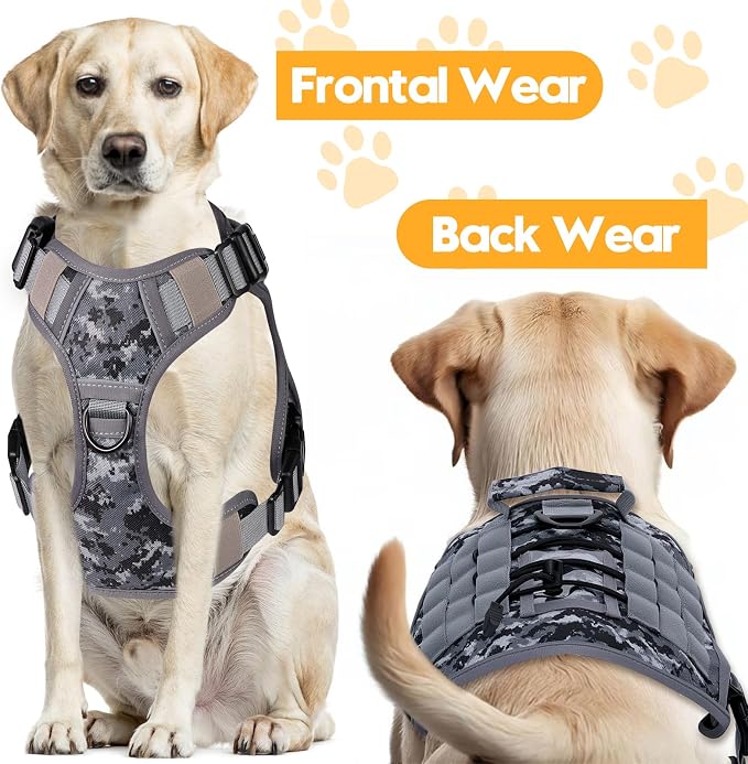 Heavy-Duty Tactical Dog Harness for Large Dogs, No Pull Adjustable Reflective Pet Vest with Molle System, K9 Military-Grade Control for Service Training, Outdoor & 10+ Breeds, Gray Camo, XX-Large - Image 7
