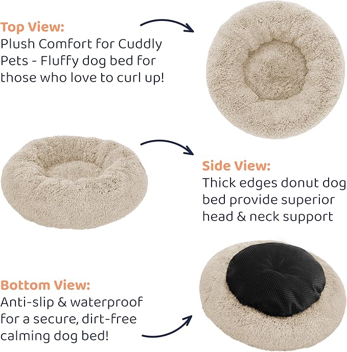Donut Dog Bed - Premium Comfort for Anxiety Relief - Fluffy & Calming Design with Ultra-Plush Support | Cozy Round Dog Bed with Super Soft Circle Style (Beige, Medium) - Image 6
