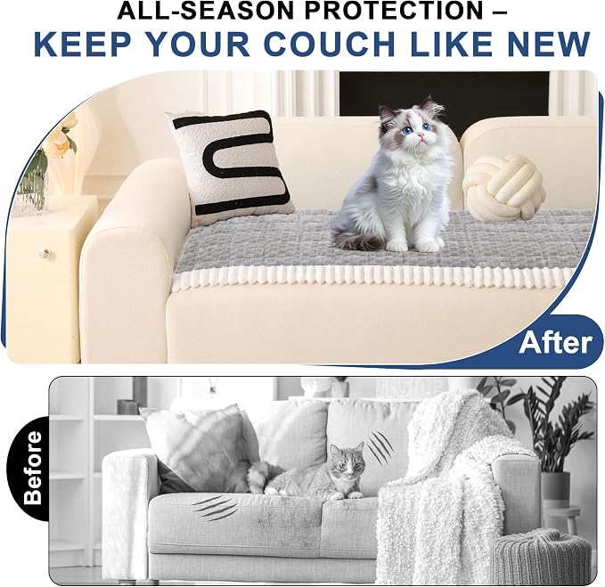 OTOB Couch Cover for Dogs Washable Non Slip Pet Couch Covers Sofa Protector | Light Gray, 27.6" x 59.1", Fuzzy Soft Plush, Pet Friendly, All Seasons, Breathable, Modern, Wear-Resistant, Loveseat Covers - Image 2