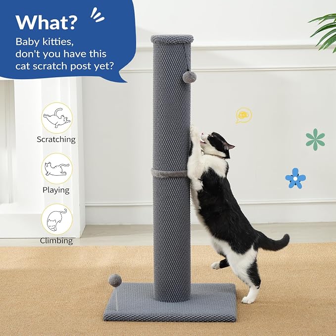 Cat Craft 41" Cat Scratching Post, Gray | Short Plush Fabric, Stable Wide Base, Replaceable Hanging Ball, Full Stretch Design - Image 7