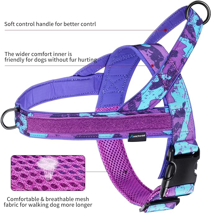 Annchwool No Pull Dog Harness with Soft Padded Handle,Escape Proof and Quick Fit to Adjust Dog Harness,Easy for Training Walking for Small & Medium and Large Dogs(Camo Purple,L) - Image 4
