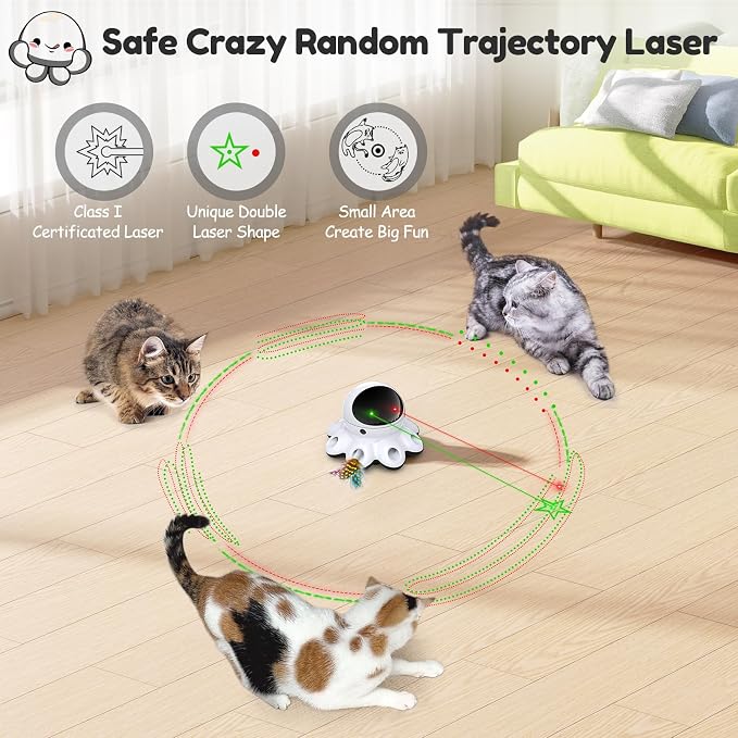 ORSDA Cat Laser Toy, 2-in-1 Interactive Automatic Motion Activated Moving 8 Holes Whack A Mole Feather, USB Rechargeable Electronic Smart Sensor Kitten Toys for Indoor Exercise - Image 3