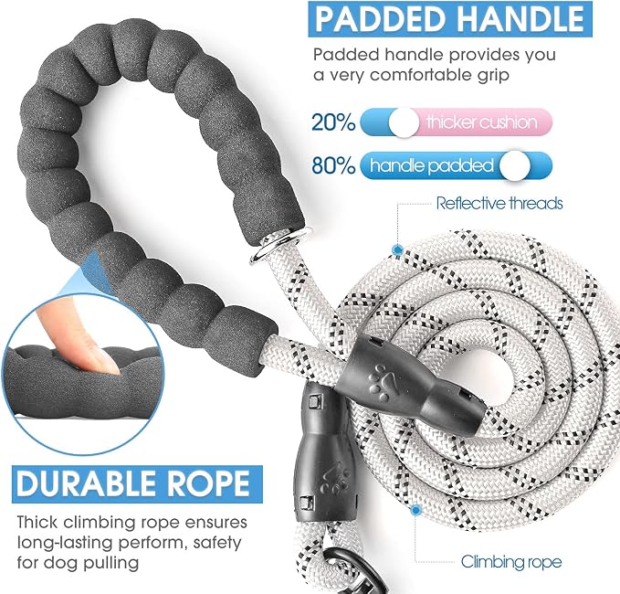 2/4/5/6 FT Dog Leash with Comfortable Padded Handle and Highly Reflective Threads for Small Medium and Large Dogs (6FT-1/2'', Silver) - Image 2