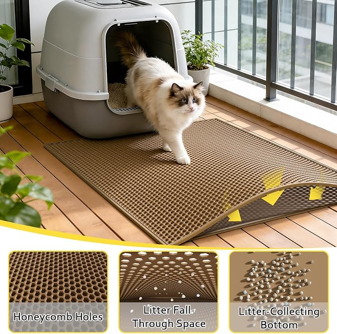 Cat Litter Mat, 30"x24", Waterproof, Easy to Clean (Brown-1Pack) | Double-Layer Honeycomb for Effective Litter Trapping, Premium Durable EVA, Non-Slip, Paw-Friendly Soft Surface - Image 2