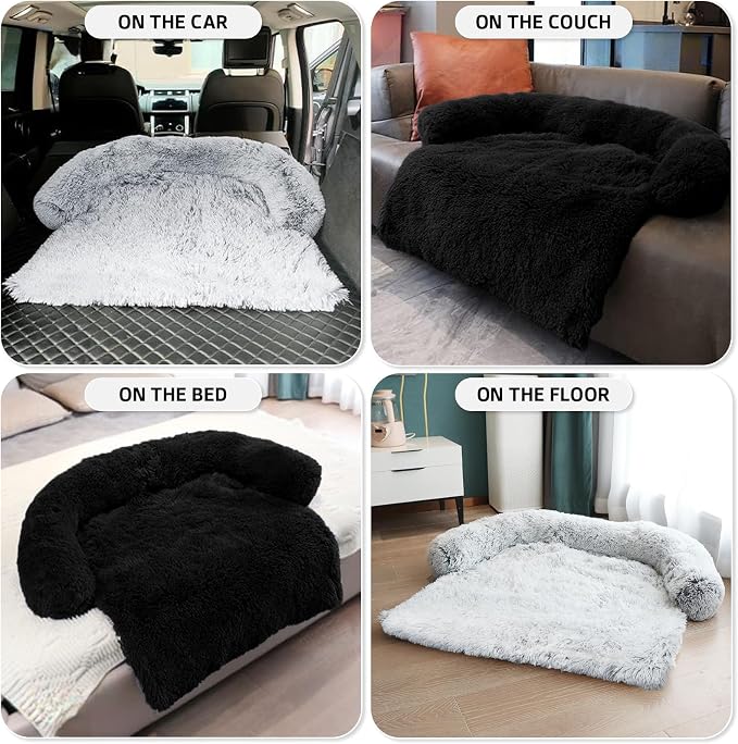 GGIB Calming Dog Bed Fluffy Plush Dog Mat for Furniture Protector with Removable Washable Cover for Large Medium Small Dogs and Cats (Medium, Black) - Image 6