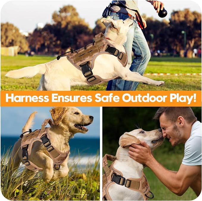 Heavy-Duty Tactical Dog Harness for Large Dogs, No Pull Adjustable Reflective Pet Vest with Molle System, K9 Military-Grade Control for Service Training, Outdoor & 10+ Breeds, Khaki Camo, Small - Image 6