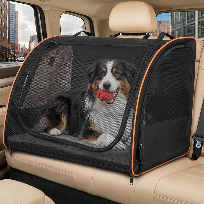 Dog Car Seat, Enclosed Carrier for Pets Travel Safety Dog Crate Soft-Sided Covered Car Kennel Carrier for Backseat for Medium Dogs by UNICITII