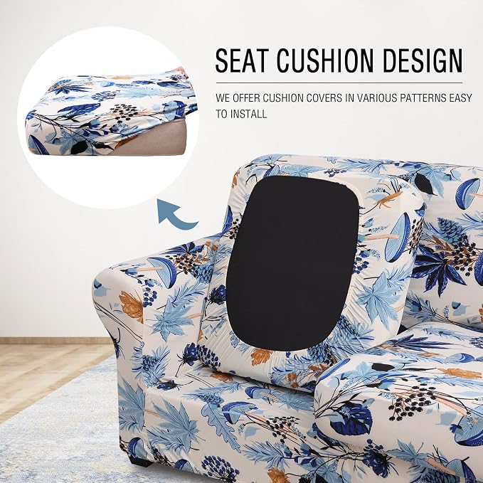 hyha Stretch Couch Covers, Chair/Sofa Covers, Armchair Slipcover for Dogs | Floral Pattern, Printed, 2 Pieces, Separate Couch Cushion Slipcover, Soft Chair Cover with Elastic Bottom for Pets (Armchair) - Image 2