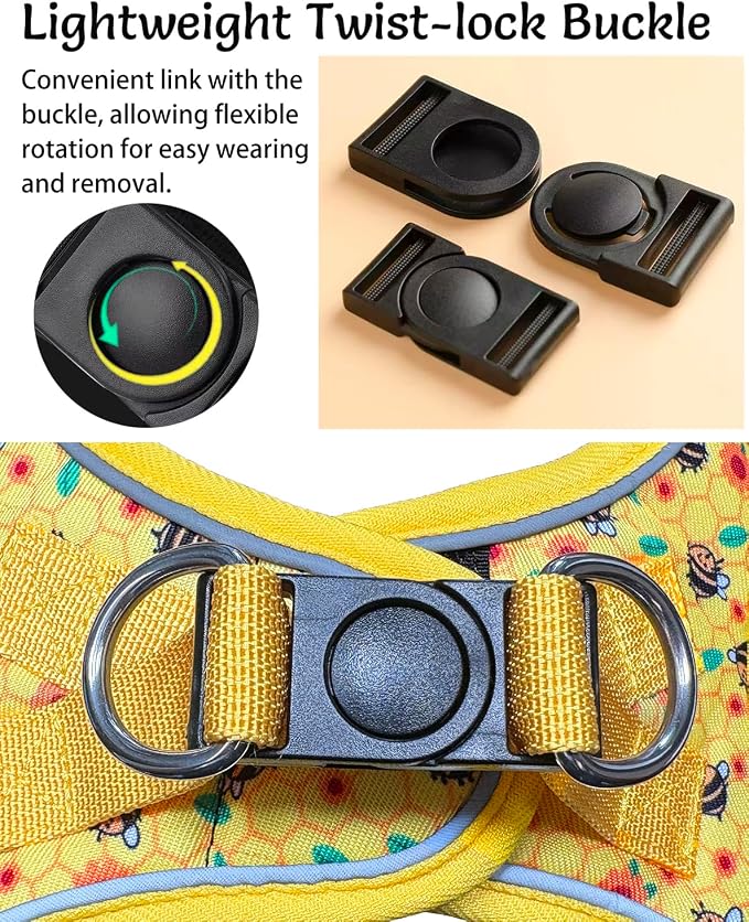 Mihqy Step in Dog Harness and Leash Set, Soft Breathable Mesh, Bee,S | Reflective, Adjustable No Pull Harnesses for Small Dogs Puppy and Cats, Lightweight Vest Harnesses, Fashion Floral Design - Image 7