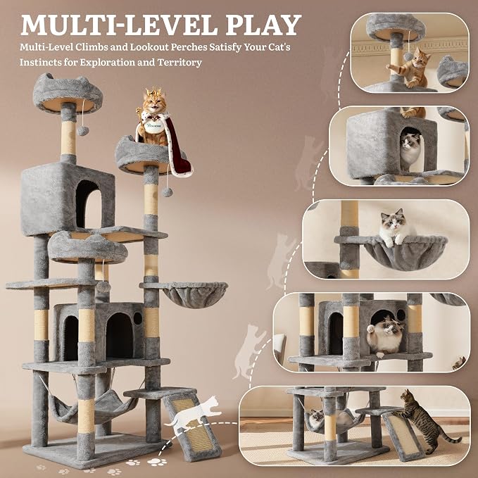 YITAHOME 75-Inch Tall Multi-Level Cat Tree Indoor | Cat Tree Tower with Condos, Top Perches, Sisal Ramp, Scratching Posts & Cozy Basket Hammocks - Image 4
