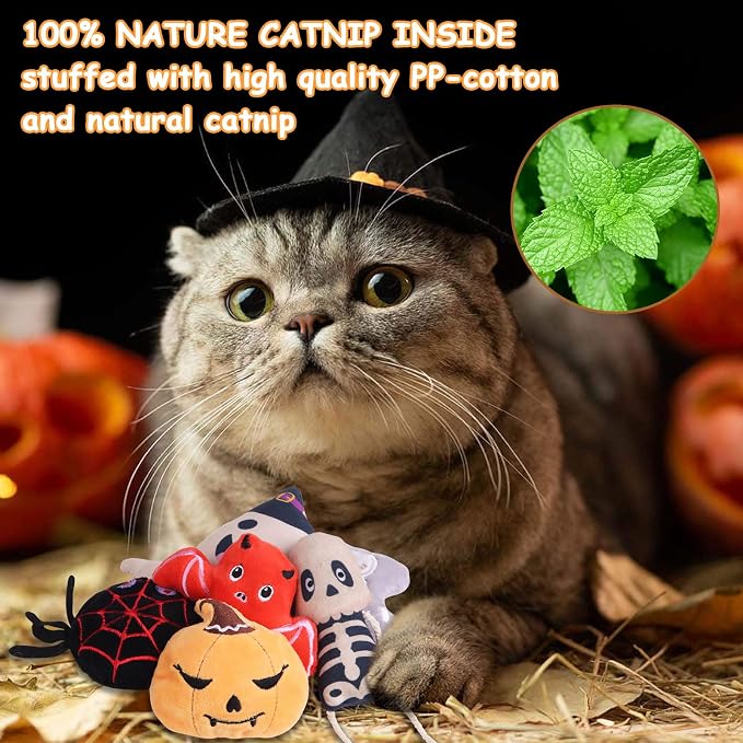 FOIMAS Halloween Catnip Toys,Pumpkin Ghost Catnip Toy Chew Bite Toy for Cat Interactive, Pack of 6 - Image 2