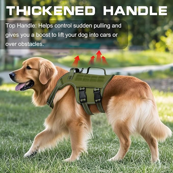 Dog Harness Medium Sized Dog, No Pull Dog Vest with Molle System | Tactical, Easy Control With Handle, Breathable Soft Padded, Adjustable, Reflective, No Choke for Walking, Green Medium - Image 2
