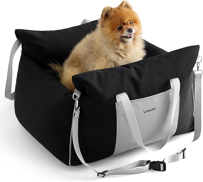 Lesure Dog Car Seat for Small Dogs,Booster Car Bed for Puppy Under 25lbs | Soft Pet Carseat with Clip-On Safety Leash and Thickened Memory Foam Filling,Dog Travel Carrier Bed with Storage Pocket,Black - Image 9
