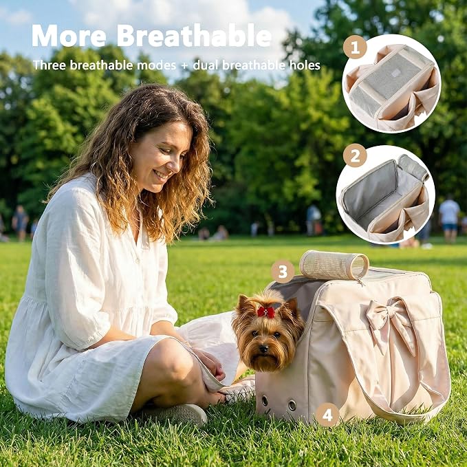 Fashion Dog Purse Carrier for Small Dogs, Soft-Sided Dog Bag Carrier with 4 Large Pockets, No Collapse, Lightweight, Smart Zipper Lock, Comfortable Puppy Cats Rabbit Carrier for Travel,Outdoor(Beige) - Image 7