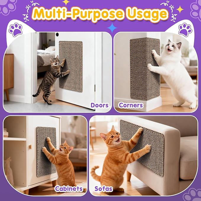 Wall Cat Scratcher for Indoor Cats,Corner Furniture Protector Brown | 23.6x11.8" wall corner cat scratcher,Durable scratching board protects door, wall and couch furniture,Easy mount - Image 8