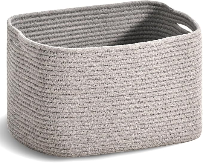 ICERZCZ Woven Cotton Rope Storage Basket for Organizing, Cute Decorative Baskets for Gifts Empty, Organizer Bins for Dog Toy, Baby Laundry, 15“×11”×9.5“, Light Grey by ICERZCZ