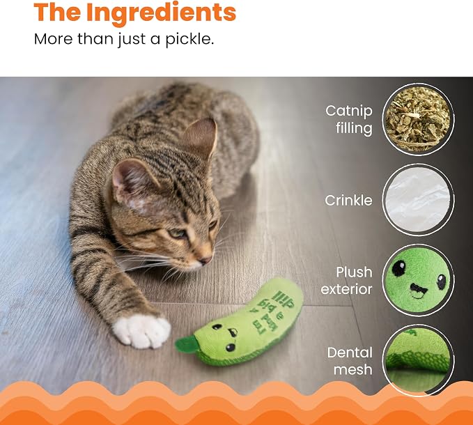 Catstages Crunchy Pickle Kicker Chew Cat Toy, Catnip & Dental Mesh, 6.5" | Crinkle Sounds, Long Plush Body for Bunny Kicking, Helps Keep Teeth Clean & Massages Gums, Indoor Enrichment, Cats & Kittens - Image 5