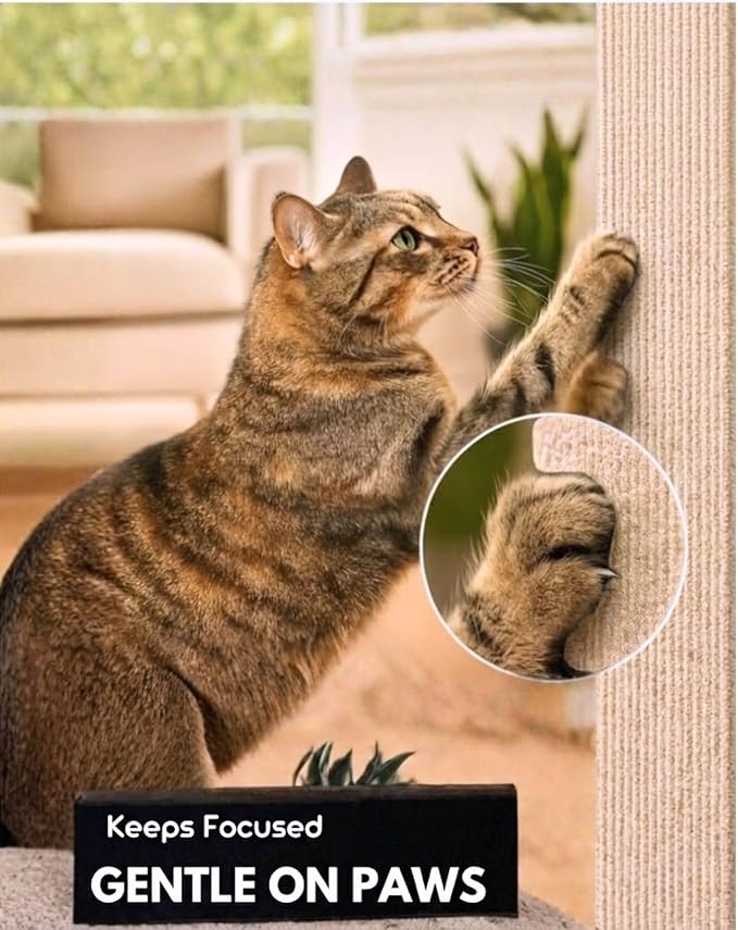 Corner & Wall Cat Scratch Mat, Self-Adhesive Trimmable Cat Scratcher, Wall Mounted Scratching Pad for Indoor Cats, Sofa Furniture Protector, Cat Post Cover Replacement (Beige, 23.6''x11.8'', 3-Pack) - Image 2
