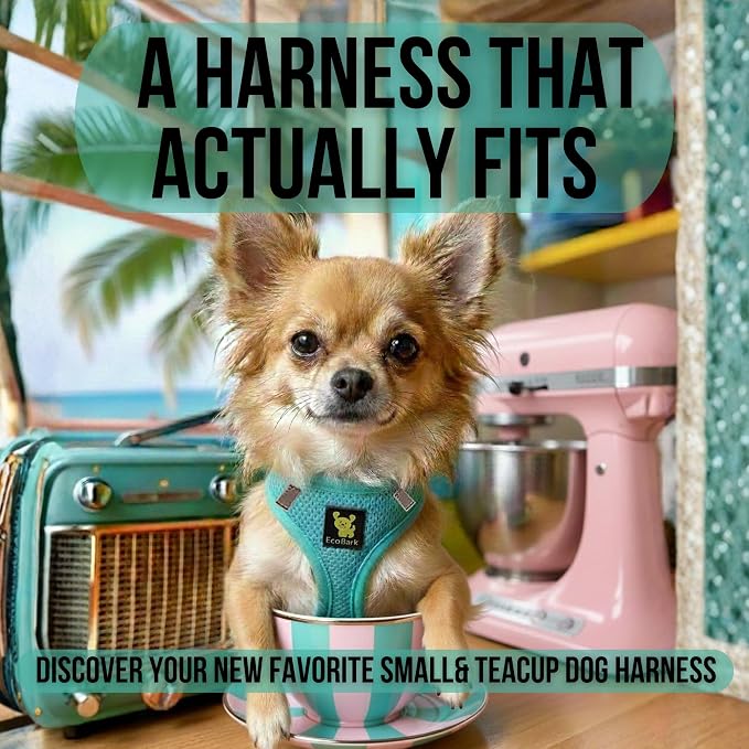 EcoBark Teacup Dog Harness, Step in Mesh Soft Vest, Mint Turquoise, XXS | Luxury, No Choke, Breathable, Eco Friendly Recycled Padded Halter For XS, Puppy, Chihuahua & Yorkie Dogs, Dog Harnesses - Image 3