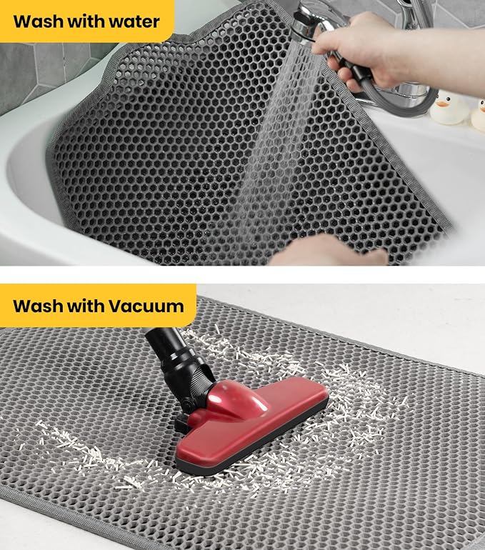 Conlun Cat litter Mat 30"x22", Large Honeycomb Double Layer Waterproof Trapping Waste for Kitty Litter Box, Easy Clean Non-Slip Cat Matt on Floor, Gray - Image 7