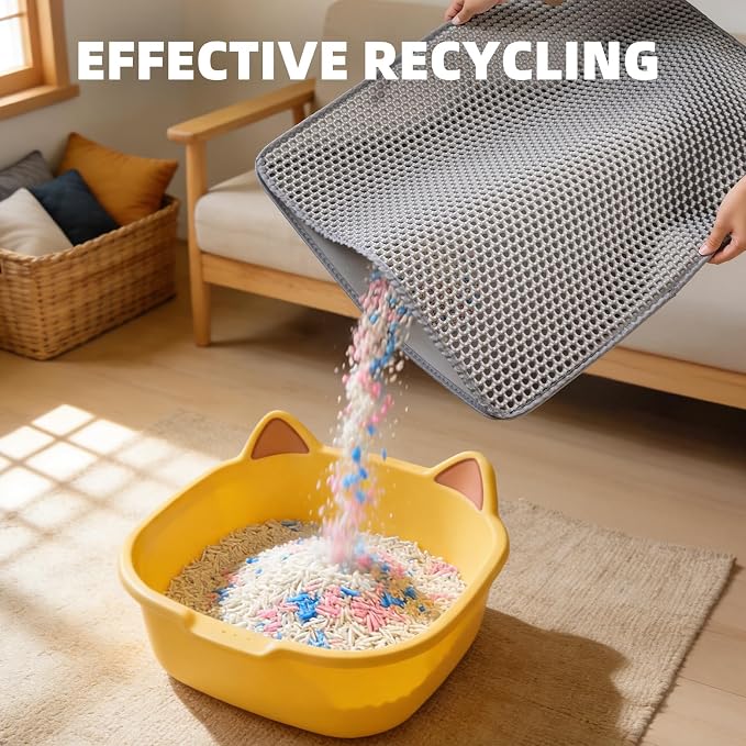 Cat Litter Mat 24x30 Inches, Honeycomb Double Layer Litter Trapping Mat, Waterproof Leakproof Urine Proof Cat Litter Box Mat for Cat Litter Box Area, Floor, Kitty Litter Rug - Image 5
