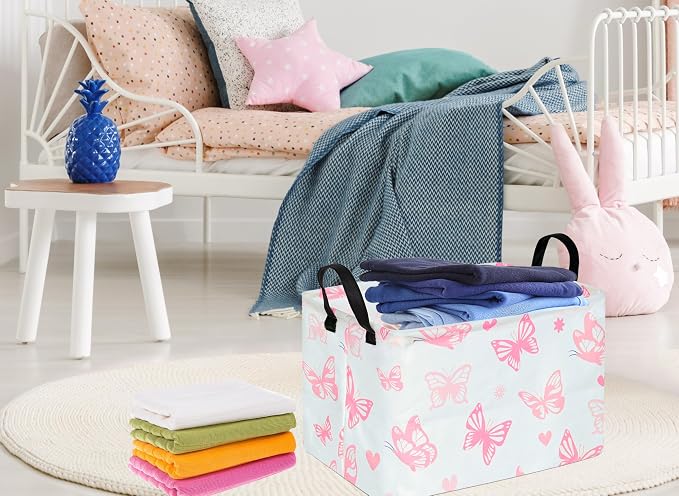 Storage Basket Home Shelf Basket Kids Organizer Box Clothes Laundry Hamper Nursery Bin Gift Laundry Basket with Handles for Home (Butterfly) - Image 6