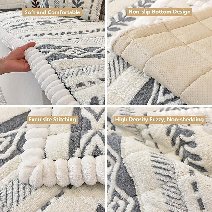 Couch Cover for Dogs, Washable Non-Slip Boho Geometric Pet Sofa Protector, Soft Sofa Slipcovers Cushion Protector for Dogs and Cats. (Light Gray, 27.6" x 82.7" x 1.5") - Image 4