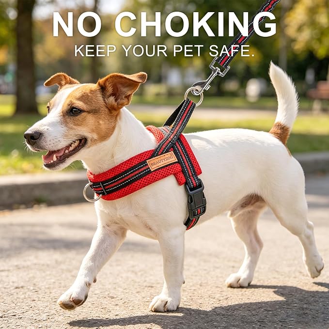 BEAUTYZOO Small Dog Harness and Leash Set, No Pull Step in Puppy Vest | Breathable Mesh with Handle, Reflective, Adjustable No Choke Escape Proof, Lightweight, Easy Control for Walking, Red&Black S - Image 2