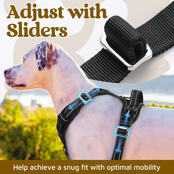 rabbitgoo Dog Harness Medium Sized, No Pull 3 Buckles Easy On & Off | Soft Padded, Walking with Control Handle, Adjustable and Reflective, Black, Medium - Image 5