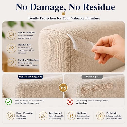2.5" x20' Furniture Protector for Cats, Cat Scratch Deterrent Tape for Couch & Sofa, Clear Anti Scratch Furniture Protection, Protect Carpet, Door & Wall, Residue-Free - Image 6