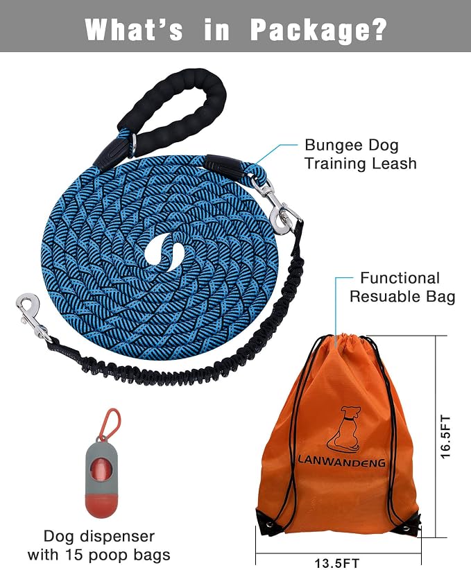Long Dog Leash with Reflective Threads 15FT 20FT 30FT 50FT,Heavy Duty Bungee Dog Leashes for Small Medium Large Breed Dogs,Shock Absorbing Training Leash for Walking,Hunting,Camping&Yard - Image 2